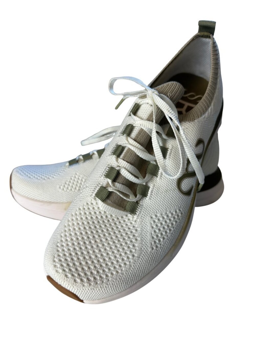 Saysh The Evelyn Runner Women's Knit Sneakers in Ivory and Taupe